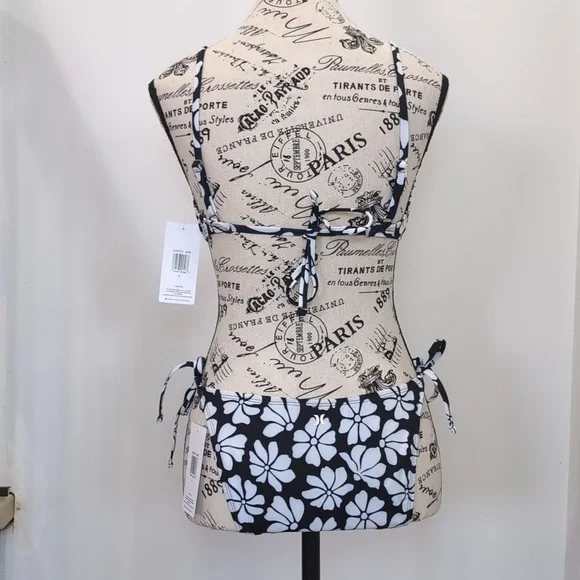 HURLEY | Women's Black/White Floral Underwire Cheeky Tie Up Bikini - Picture 4 of 7